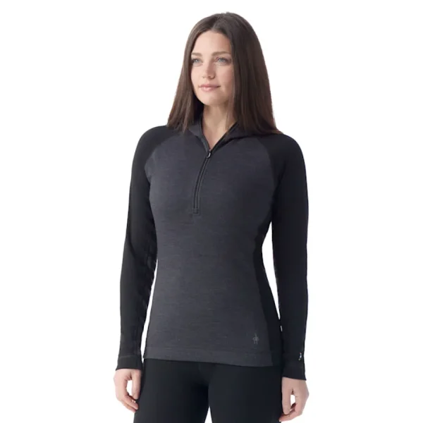 Outerwear^Smartwool Women's Classic Thermal Merino Base Layer 1/2 Zip Hoodie Black/CharcoalHeather-A41