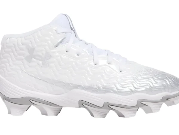 Lacrosse^Under Armour Boys' Spotlight Hammer Cleats White/MetallicSilver/MetallicSilver-100